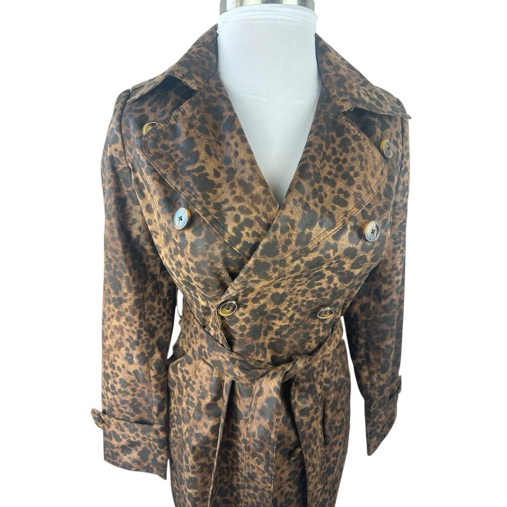 Cachè Leopard Animal Print Trench Coat Large Belted Lined Old Money Y2k Style - Picture 5 of 16